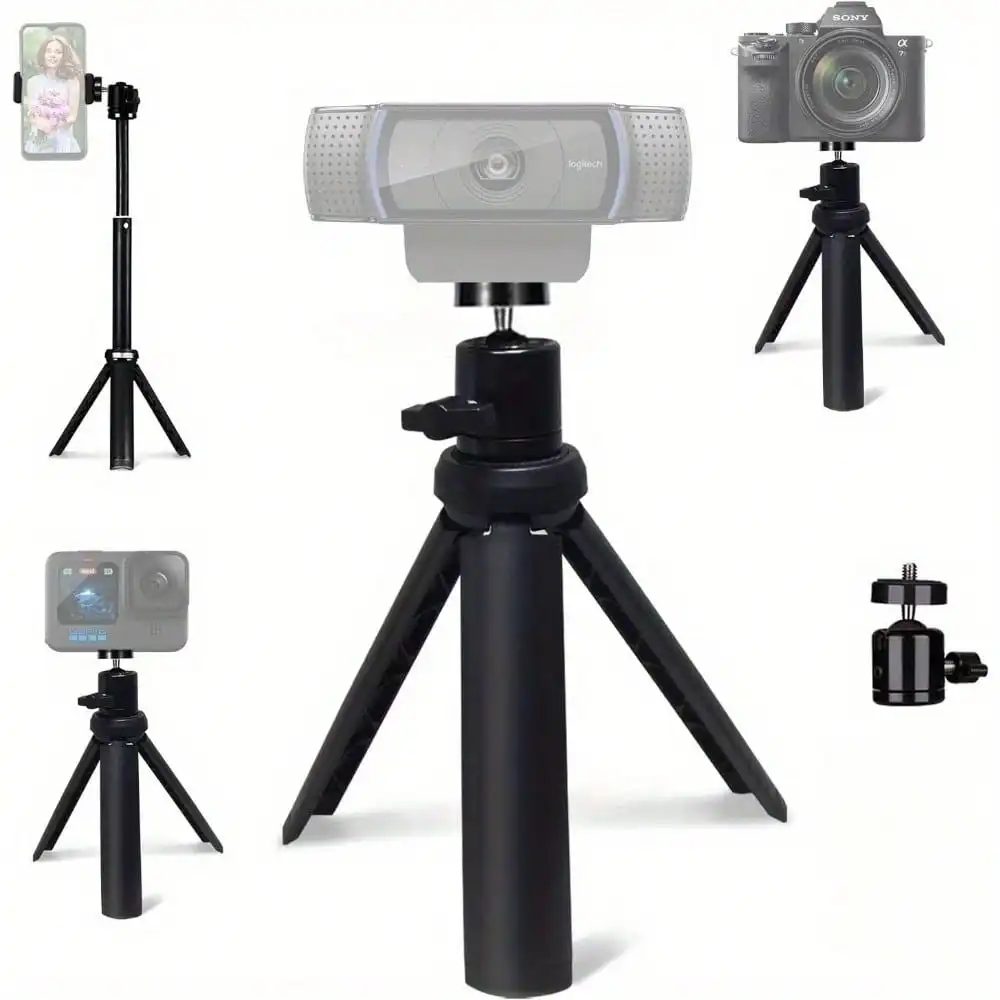 

Webcam Tripod Stand – Extendable Desktop Tripod For Camera, Phone, Or Webcam, Desk Mount Holder For Summer Vacation, Travel, Outdoor Activities, Live Streaming, Stable Recording Selfie Stick Vlogging Equipment