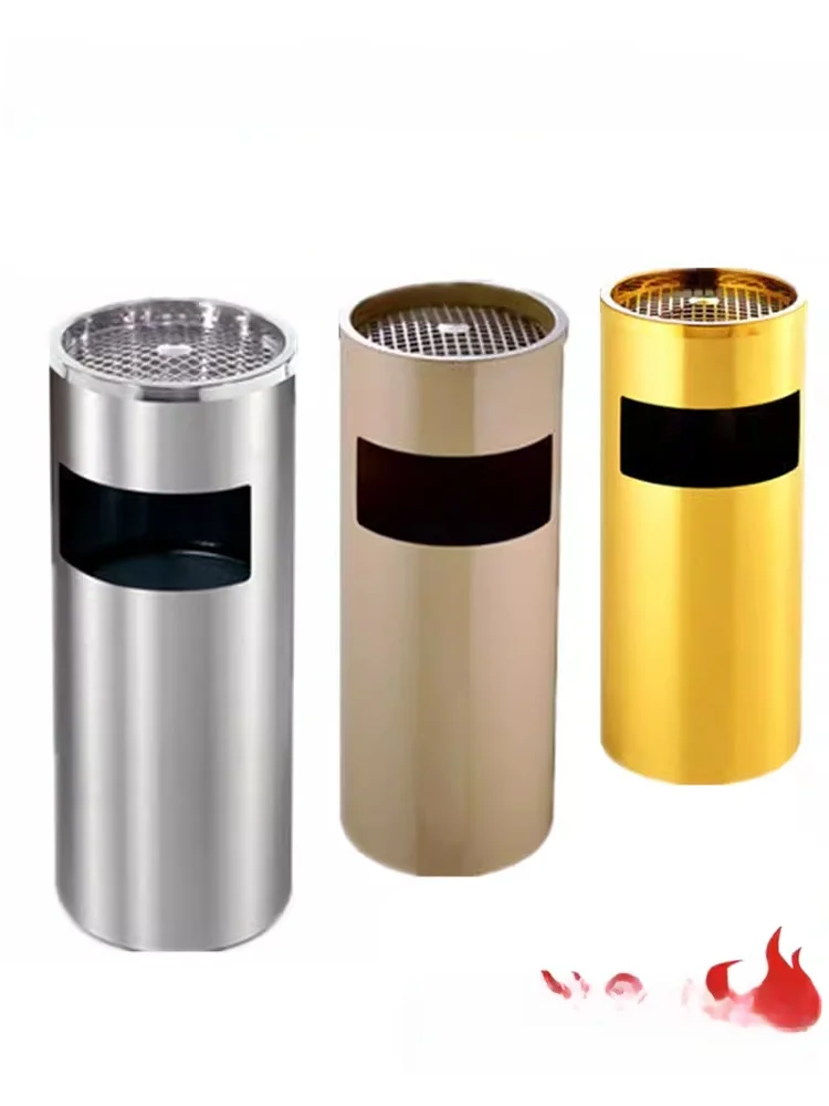

Large Size Stainless Steel Trash Can Hotel Lobby round Vertical Ashtray Fruit Skin Bin Thickened Dustbin Home Cleaning Tool