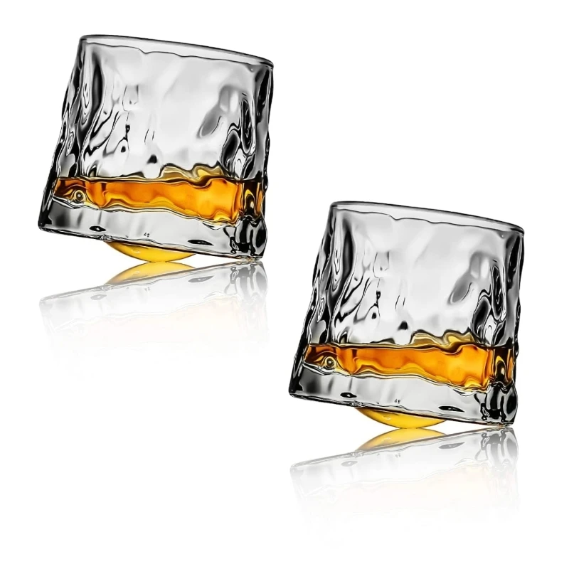 

2024 New 2 PCS Spinning Whisky Glass Whiskey Tumblers Old Fashioned Whisky Glasses Clear Whiskey Cups Wine Mugs Glass Water Cups