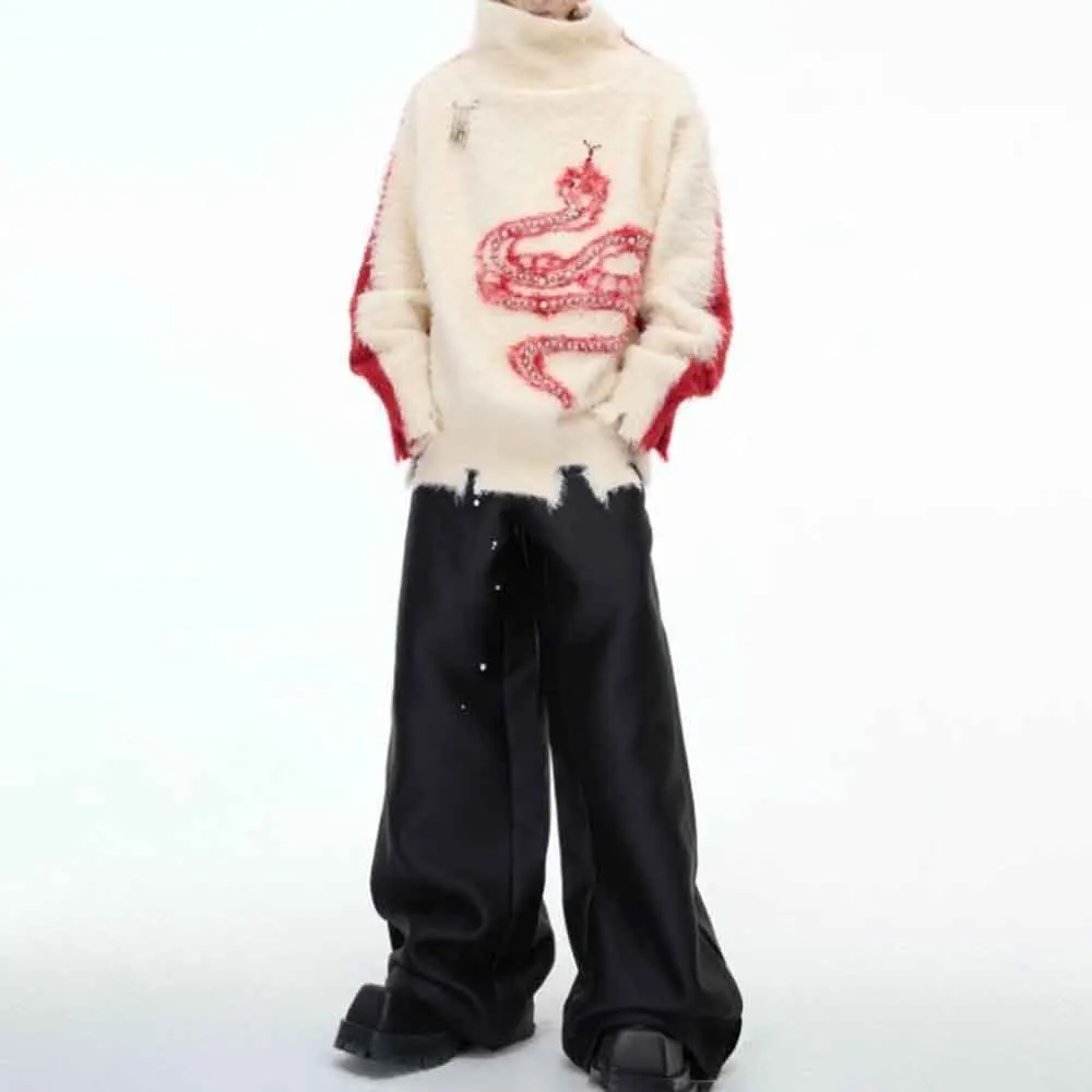 Мужской осенний свитер с цветными блоками, свитер с жемчугом в виде змеи, трикотаж, уличная одежда, модный молодежный универсальный топ, мужская одежда 2025