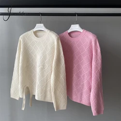 Jxwatcher Women's Sweater O Neck Soft Knitted Wool Tops Spring Hollow Out Thin Knitwear Ladies Fall Fashion Pullover New Arrival