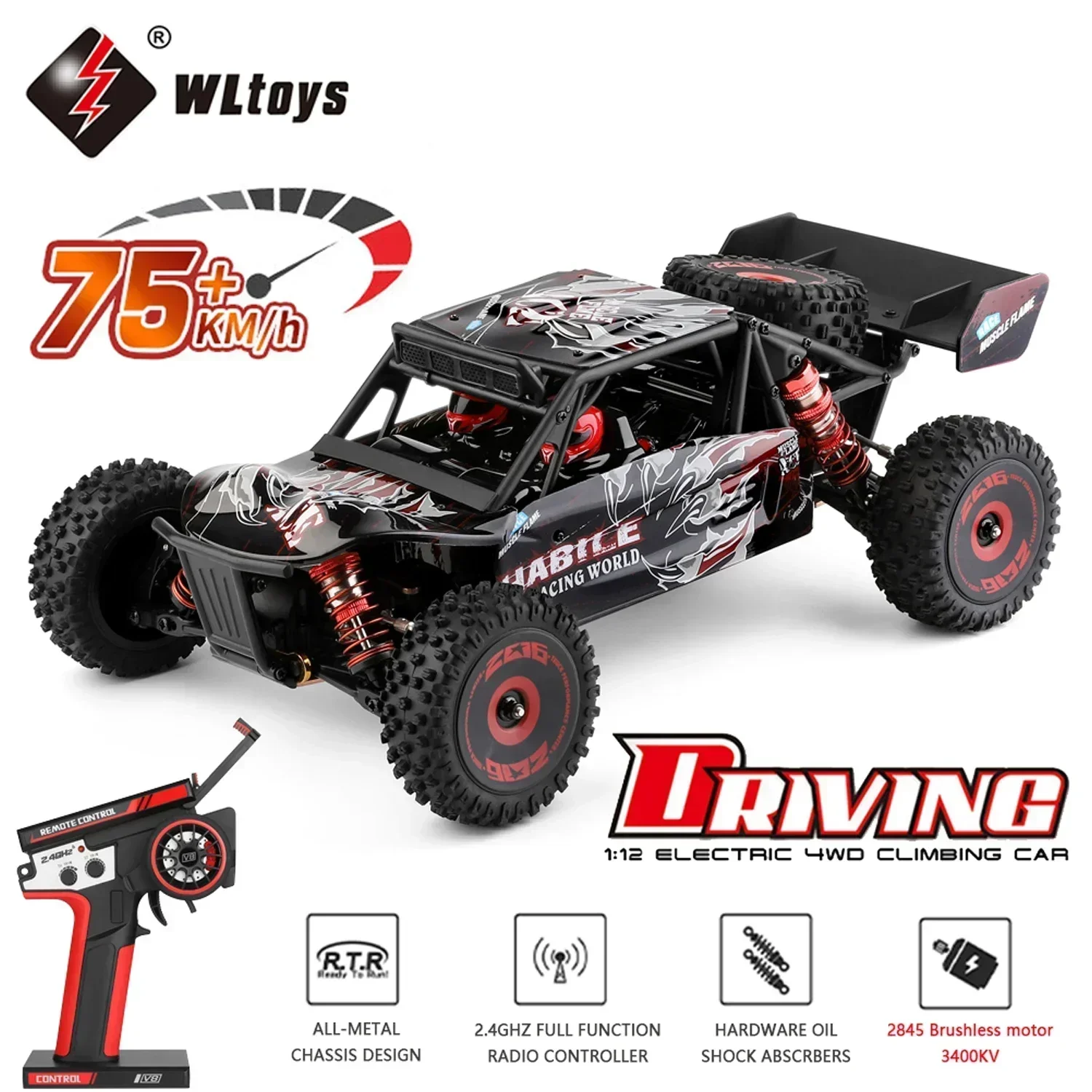 WLtoys 124016 124018 Brushless RC Car 75 KM/h Or 55KM/h 2.4G 4WD Electric High Speed Off-Road Remote Control Drift Racing Toys