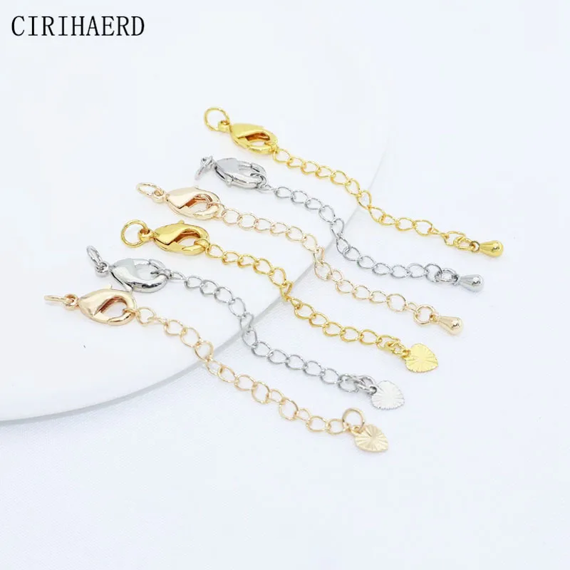 14K Gold/Rhodium Plated Chain Extension For DIY Necklaces Jewelry Making Accessories Brass Metal Bracelet Extension Tail Chain