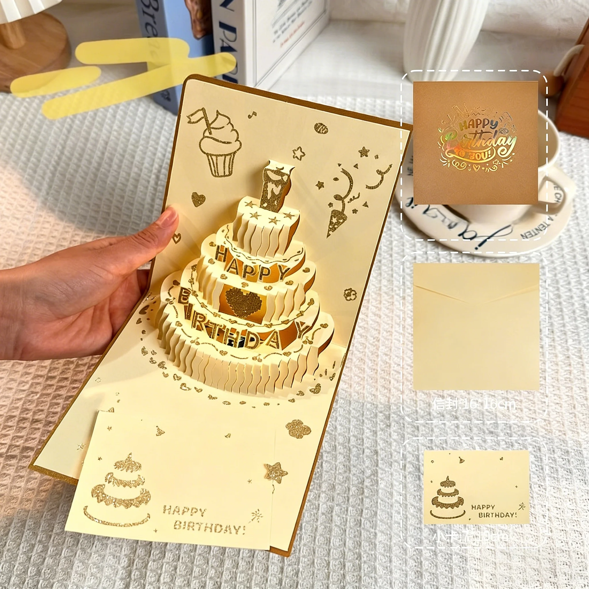 3D Pop-up Geburtstagskarten Handgemachte Grußkarten mit Umschlägen für Weihnachten Valentinstag Geburtstag Jubiläum Hochzeit – Detail 1