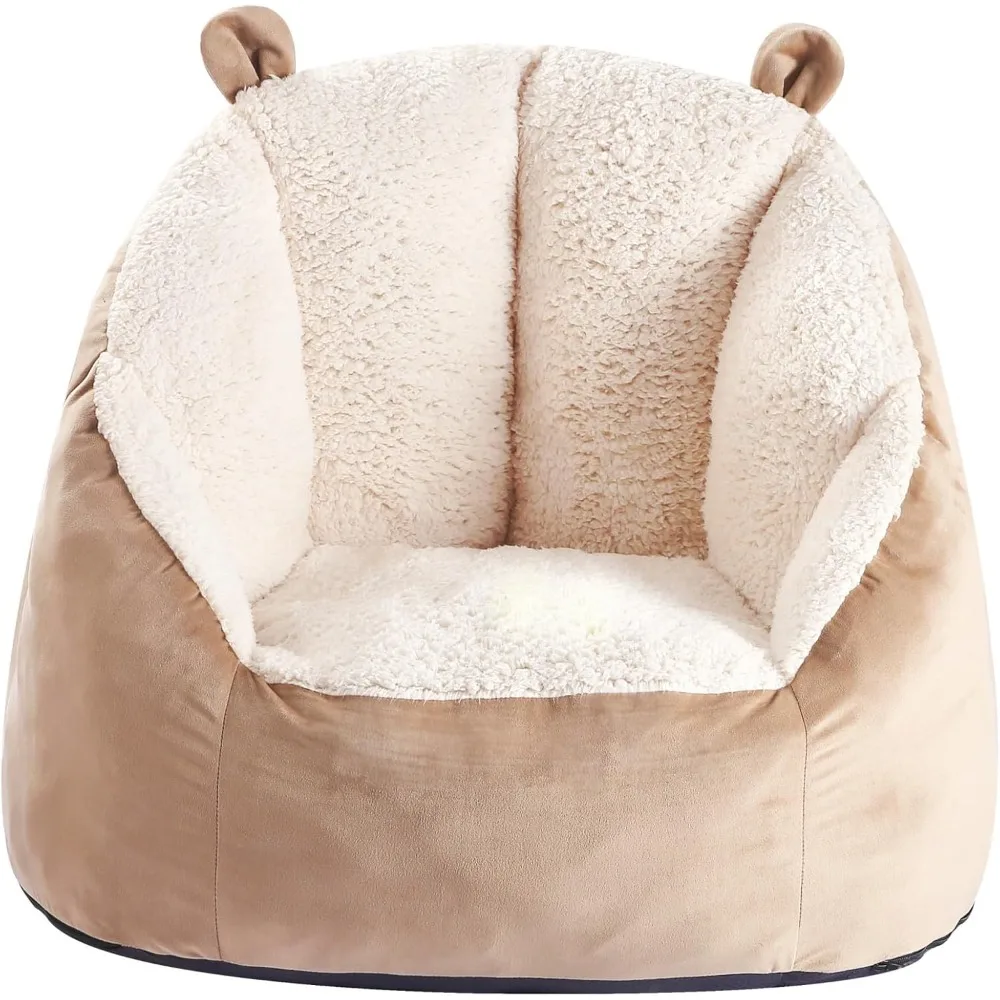 Poinchaise pouf souple pour enfants, avec oreilles d'ours moelleux, chaise paresseuse moelleuse pour filles et garçons jusqu'à 10 ans