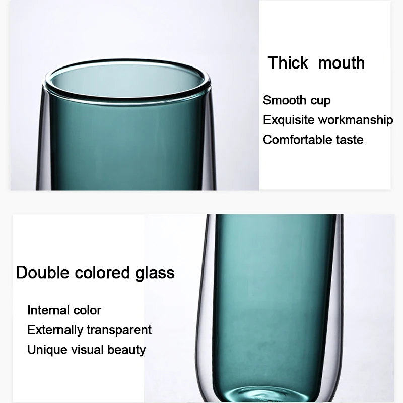 (Can Engrave Logo) 200/270M Double-layer Anti-scalding Colored Glass Cup, For Drinking Water, Tea, Coffee, Beverages, Juice