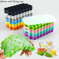 Silicone World DIY Honeycomb Ice Cube Silicone Molds Silica Gel Ice Tray 37 Grids Household Ice Making Box With Lid Ice Mold