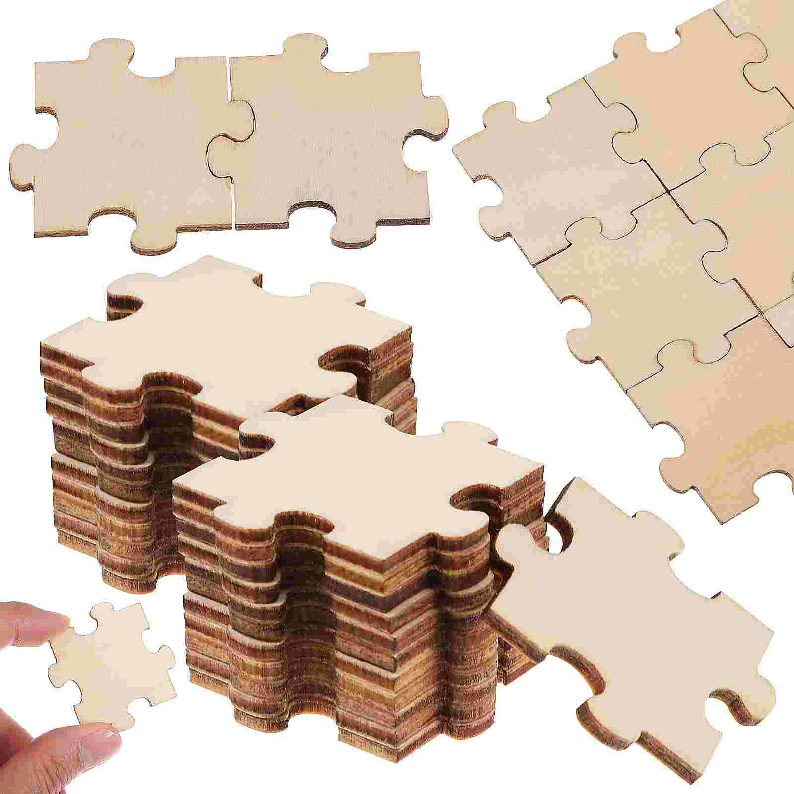 100 Pcs/Pack Assembled Building Blocks Unfinished Wood Puzzles Wooden Jigsaw Blank