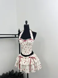 Mini saia e top halter feminina, roupas rave com núcleo de balé Gyaru Coquette, top halter, roupas de aniversário, férias de fadas, anos 2000, Y2K, conjunto de 2 peças, verão