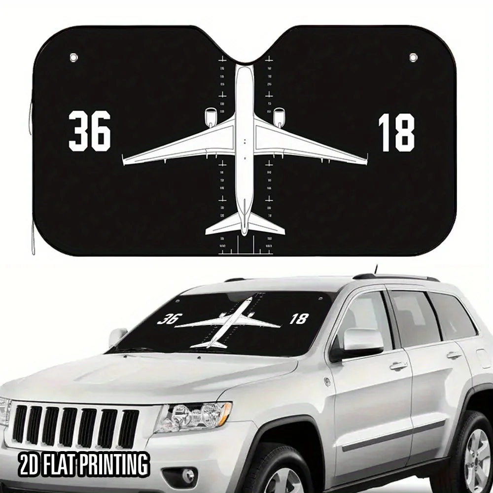 

1pc 2D Flat Airstrip Design Car Sunshade Aviation-Inspired Airplane Number 36 Graphic Foldable Fit for SUVs Sedans Vans