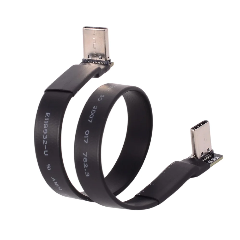 Ribbon FPV USB 3.1 TYPE-C To TYPE C Flat Extension Cable 90 Degree Up/Down Angle USB-C Data 10Gbps Gen2 Full Speed USB 3.1 Cable