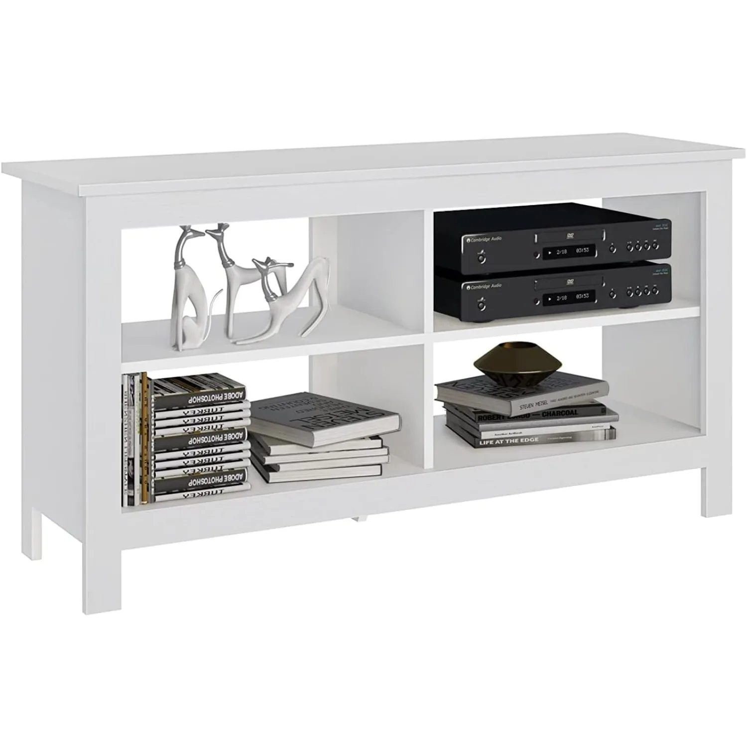 

TV cabinet media side panel with 4 open shelf control consoles, suitable for TVs under 50 inches (43 inches white)