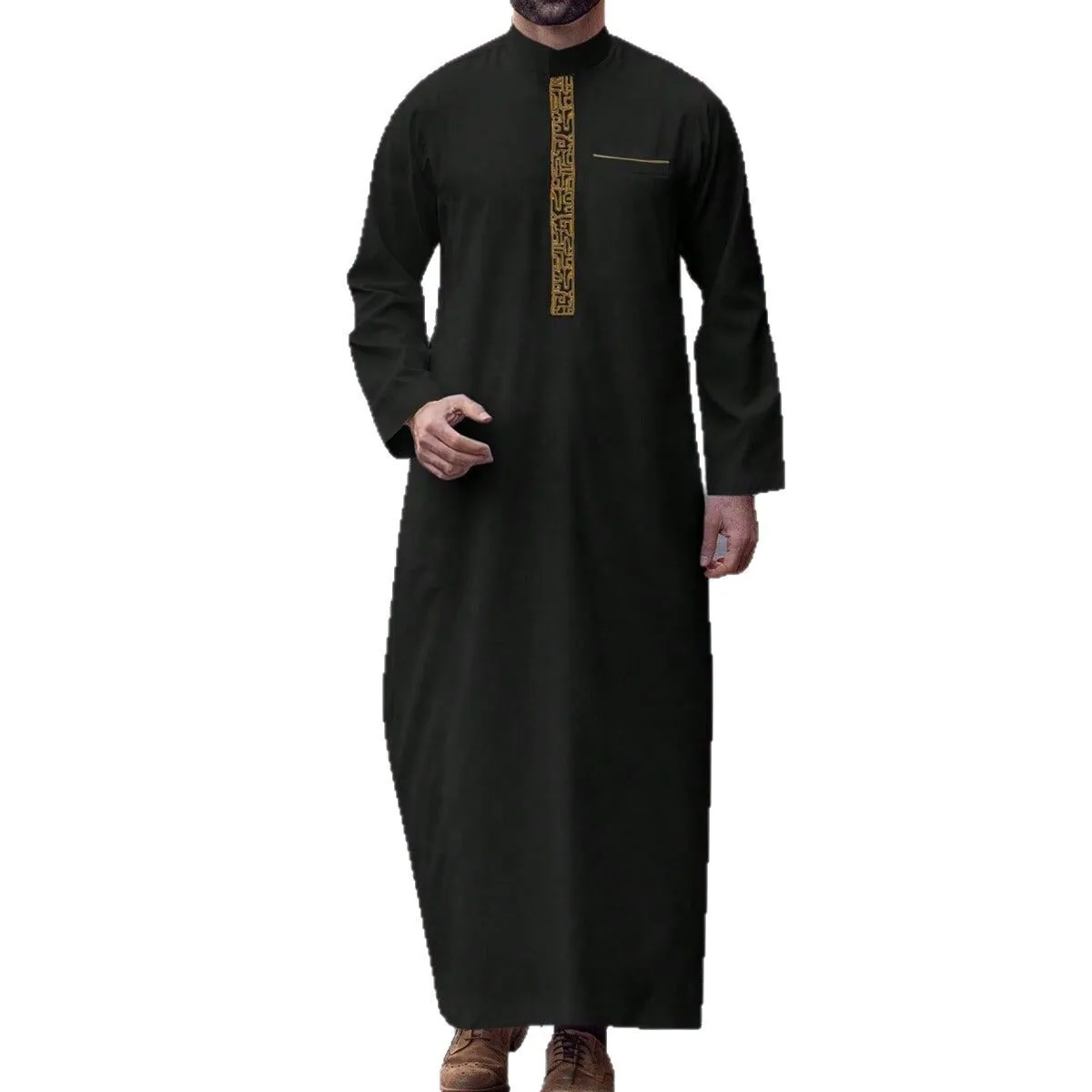 Nuovo musulmano manica lunga stile etnico ricamato arabo colletto in piedi abito da uomo Robe Abaya Ramadan Dubai lusso Islam elegante