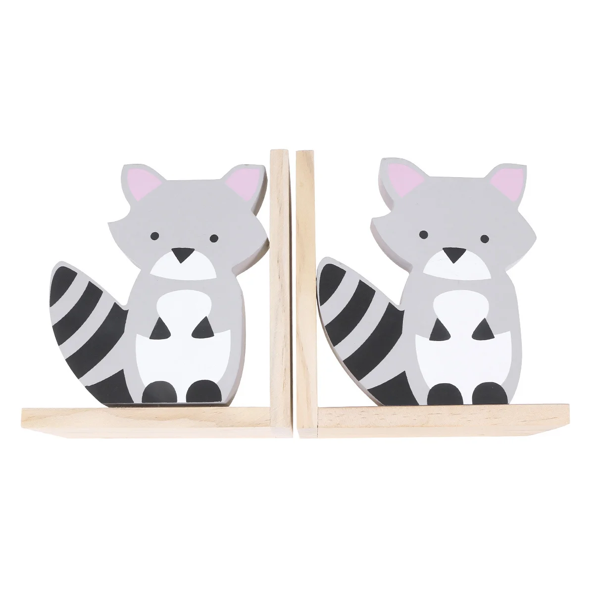 

Sturdy Pine Wood Bookends Creative Raccoon Shape Book Holder for Library Study Room Bookstand Organizer for Neat Desktop