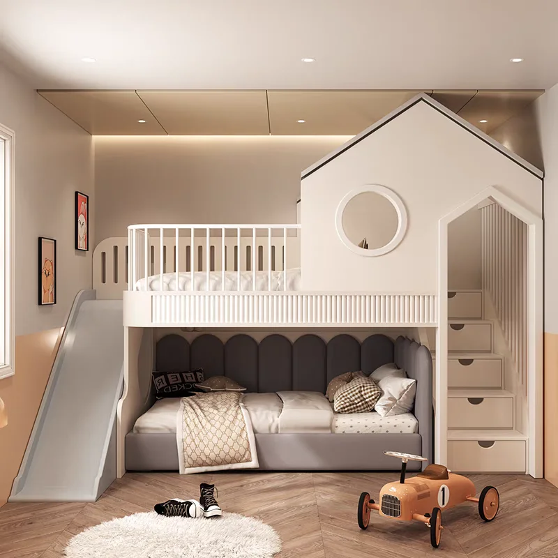 سرير أطفال عادي للتخزين قابل للتوسيع بتصميم أبيض عادي سرير أطفال للأميرة حديث فردي مخصص مضاء لصب أثاث الأطفال المنزلي #3