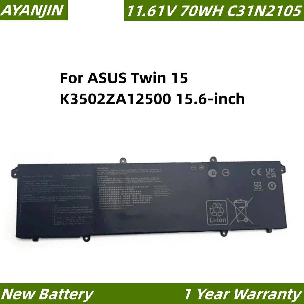 

Аккумулятор C31N2105 11,61 в 70 Втч, подходит для ноутбука ASUS Twin 15 K3502ZA12500, 15,6-дюймовый ноутбук K3502ZA K3502 C31N2105 -1 UX3404VC