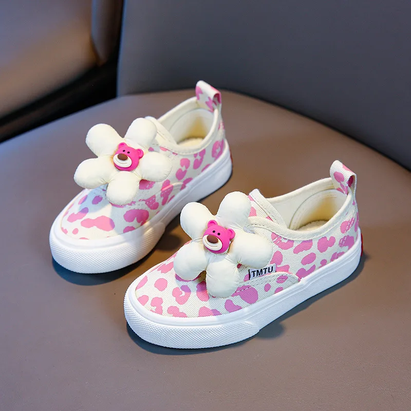 Kids Shoes Girls Children Sneakers Cute Cartoon Sweet Canvas Casual Fashion Soft Flats Girls Toddler Big Kids Shoes Pink 24-37