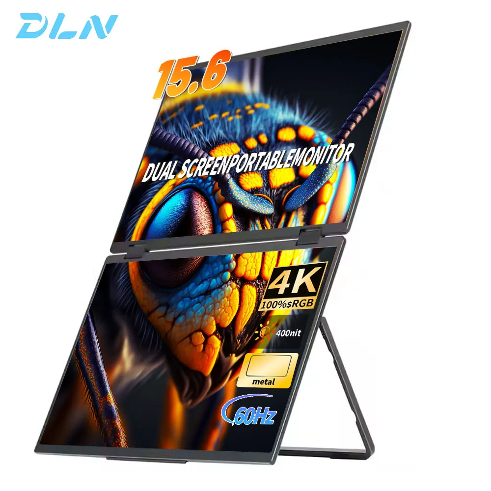 DNL 15.6 inch 4K Dual Screen Portable Monitor 60Hz Laptop Screen Extender Stackable Foldable Metal Material Triple Monitor