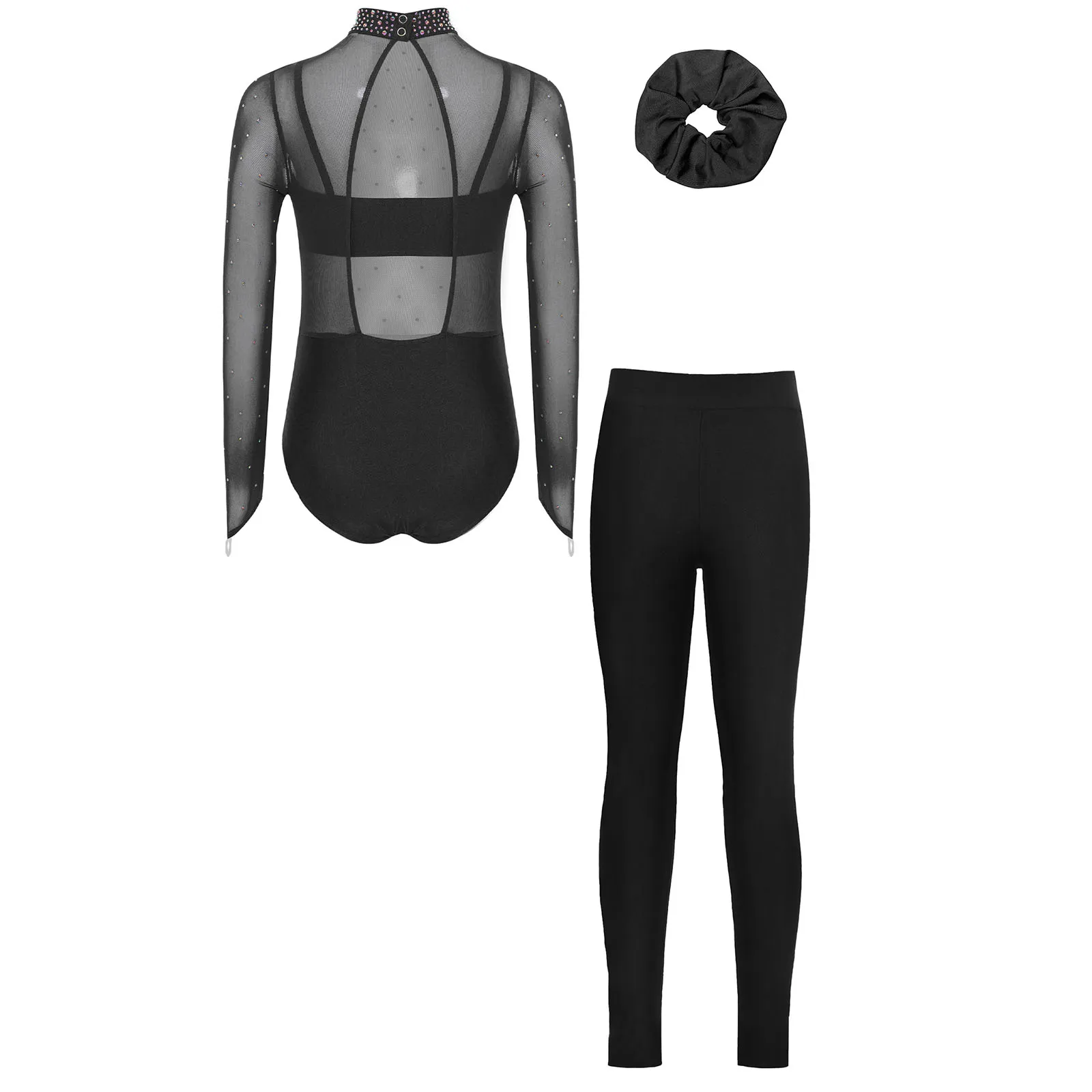 Conjunto de baile de Ballet y gimnasia radiante para niñas con leotardo recortado en la espalda con tirantes finos camisola Leggings y conjunto de diadema