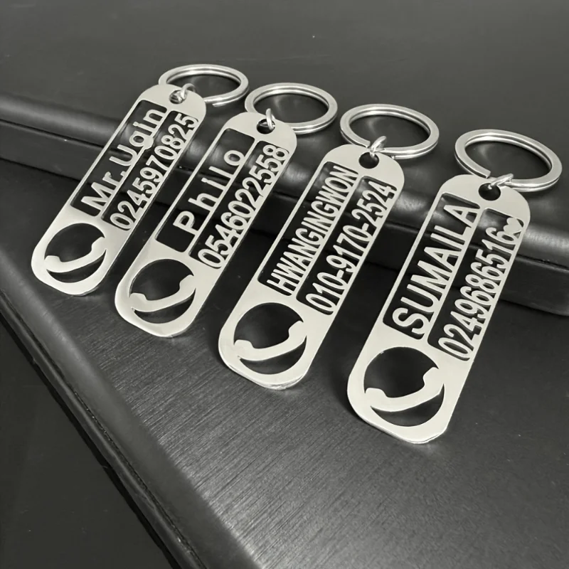 Men's Custom Engraved Keychain - Personalized Stainless Steel Key Ring with Anti-Loss Design, Engraved Phone Number & Name
