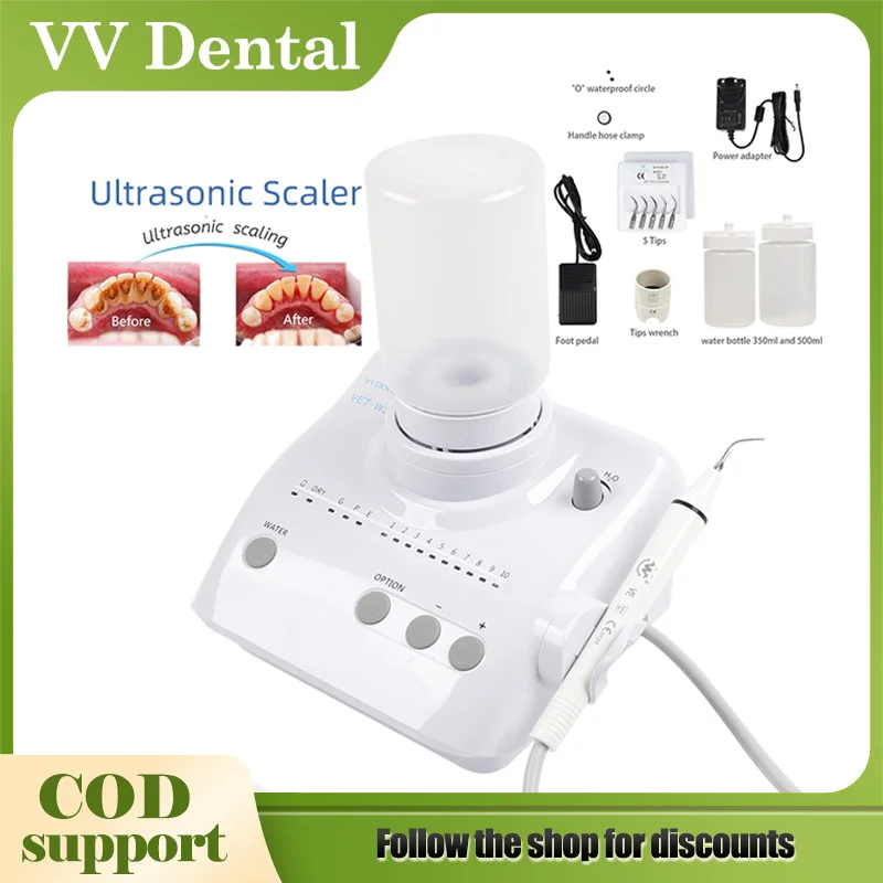 Scaler Ultrasónico Dental: Removedor de Sarro con Botella, Pieza de Mano y Puntas - Ultrasonido Piezoeléctrico para Limpieza