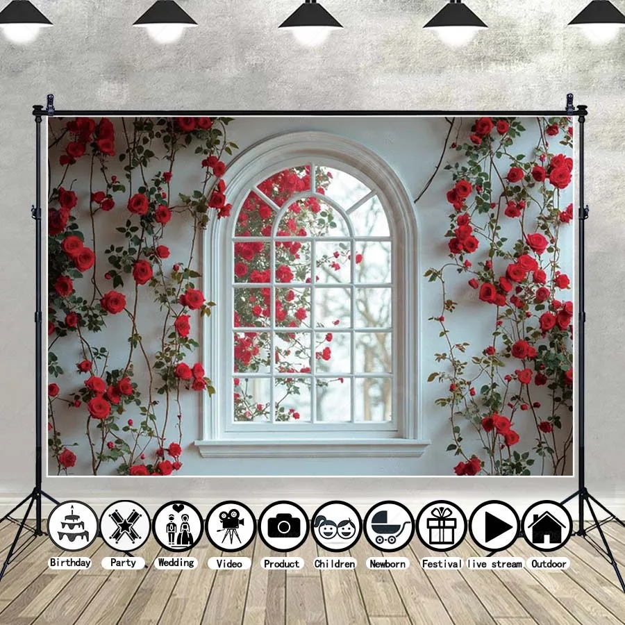 

MOON.QG Valentine's Day Floral Shop Photo Background Balloons Cherry Blossoms Wooden Cart Backdrop Maternity Decoration Portrait