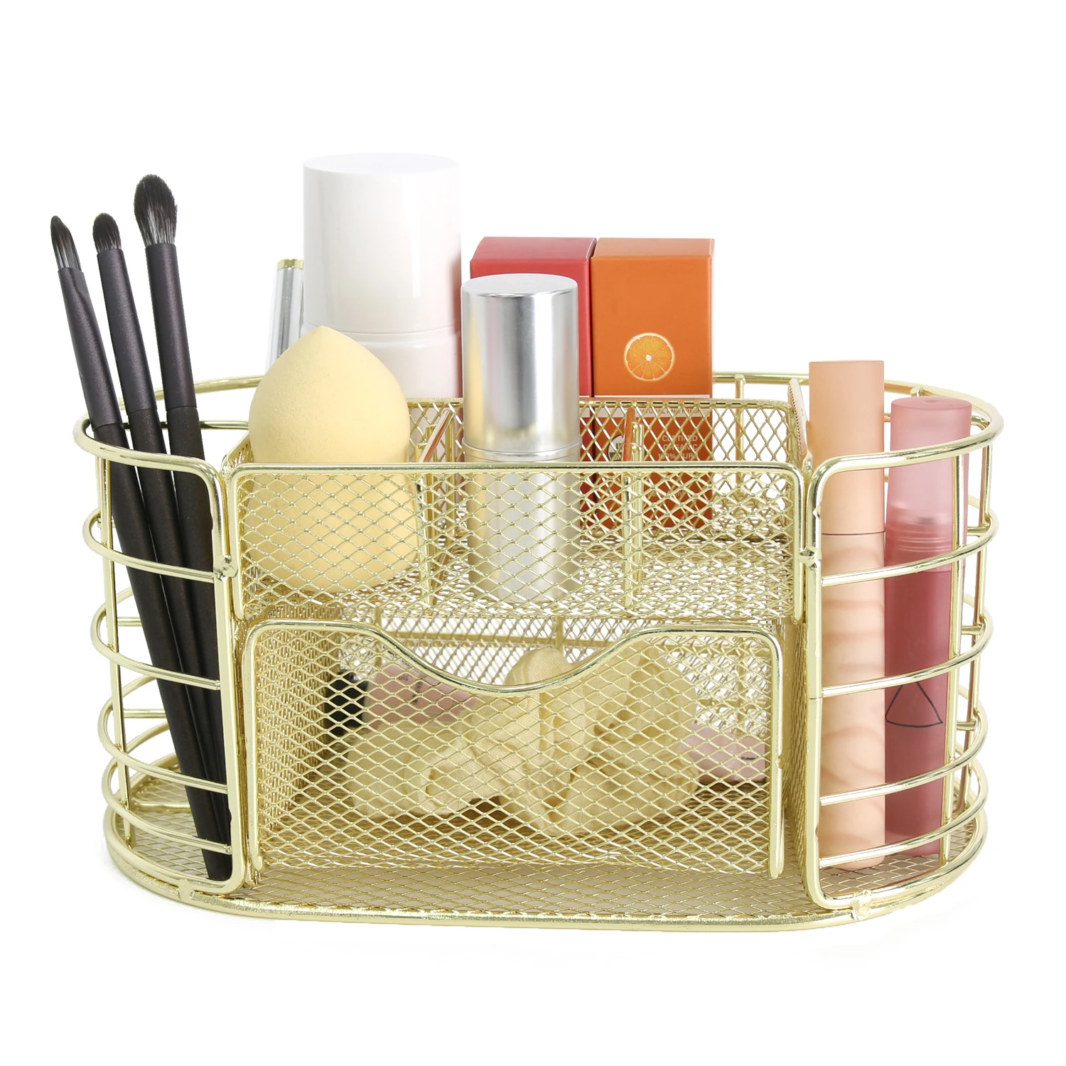 Juego de organizador de escritorio dorado, portalápices de Metal grande con accesorios, vaso para brochas de maquillaje de acero inoxidable duradero, oficina multiusos