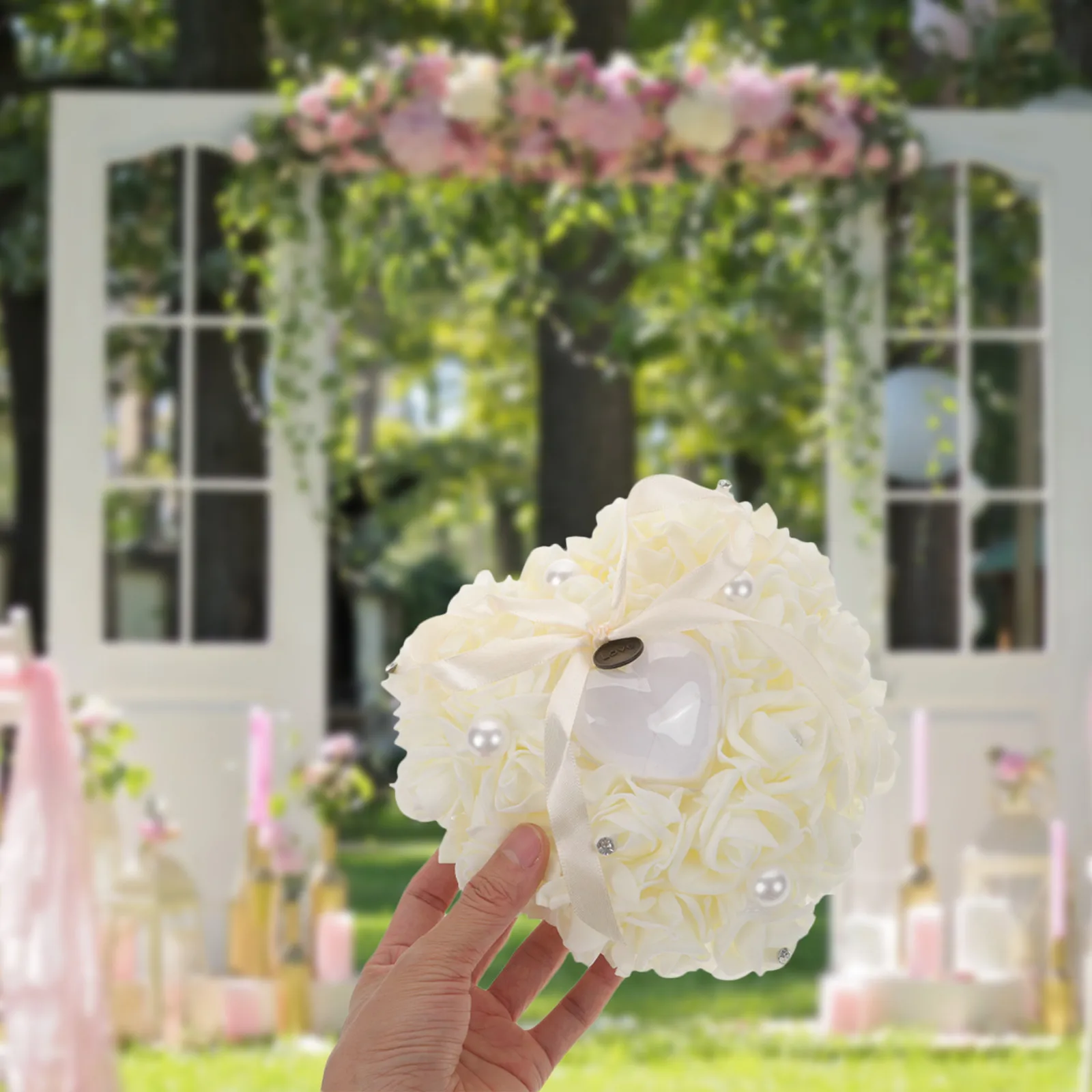 

Элегантная подушка для колец с жемчугом в форме сердца, романтическая подушка для обручальных колец для свадебной вечеринки, предложения руки и сердца, свидания на День святого Валентина