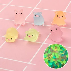 6pcs Luminous Mini Resin Pig Car Dashboard Toys Dolls Figures Home Garden Decoration Cartoon Colorful Cute Car Ornaments Gifts