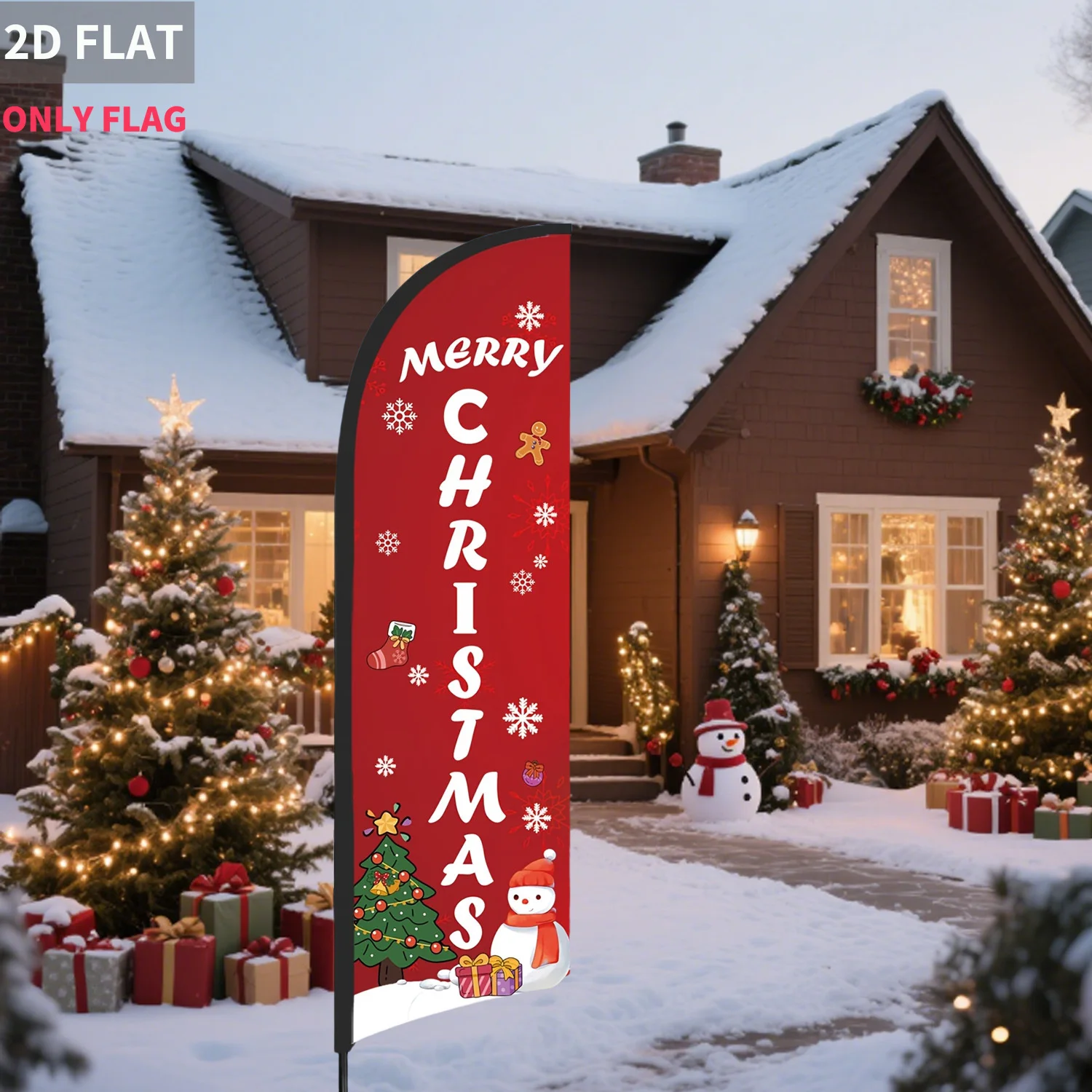 

2D FLAT Polyester Merry Christmas Feather Flag(Only flag), Single-Sided Outdoor Holiday Flag Decor for Entryway, Winter Banner