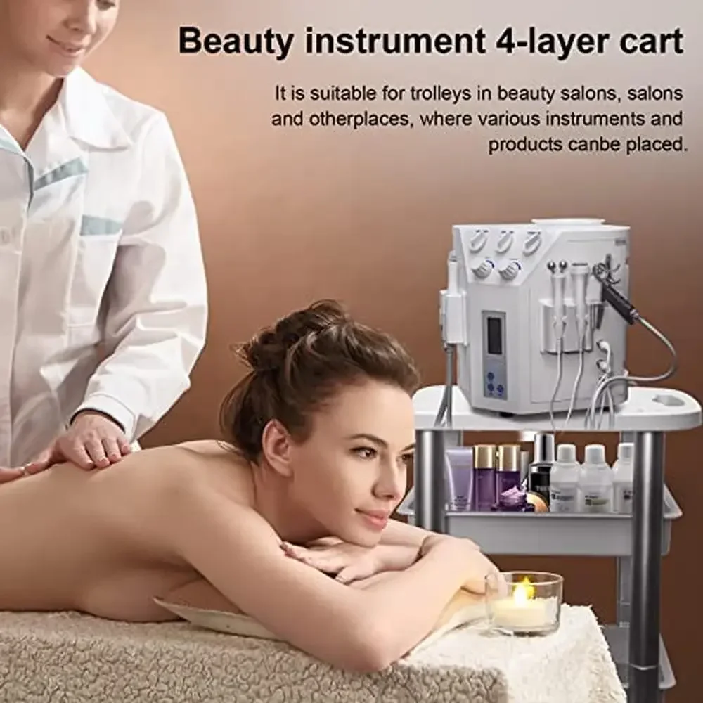 عربة التجميل في صالونات التجميل، منظم تخزين مكون من 4 طبقات، إطار فضي، عجلات بيضاء ETTRO5S