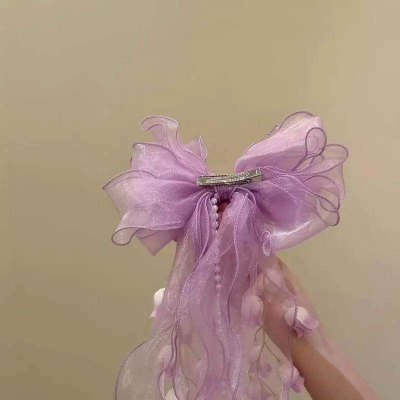 Fashion Tassel Hair Clip with Mesh Bow for Girls Wedding Party image 2