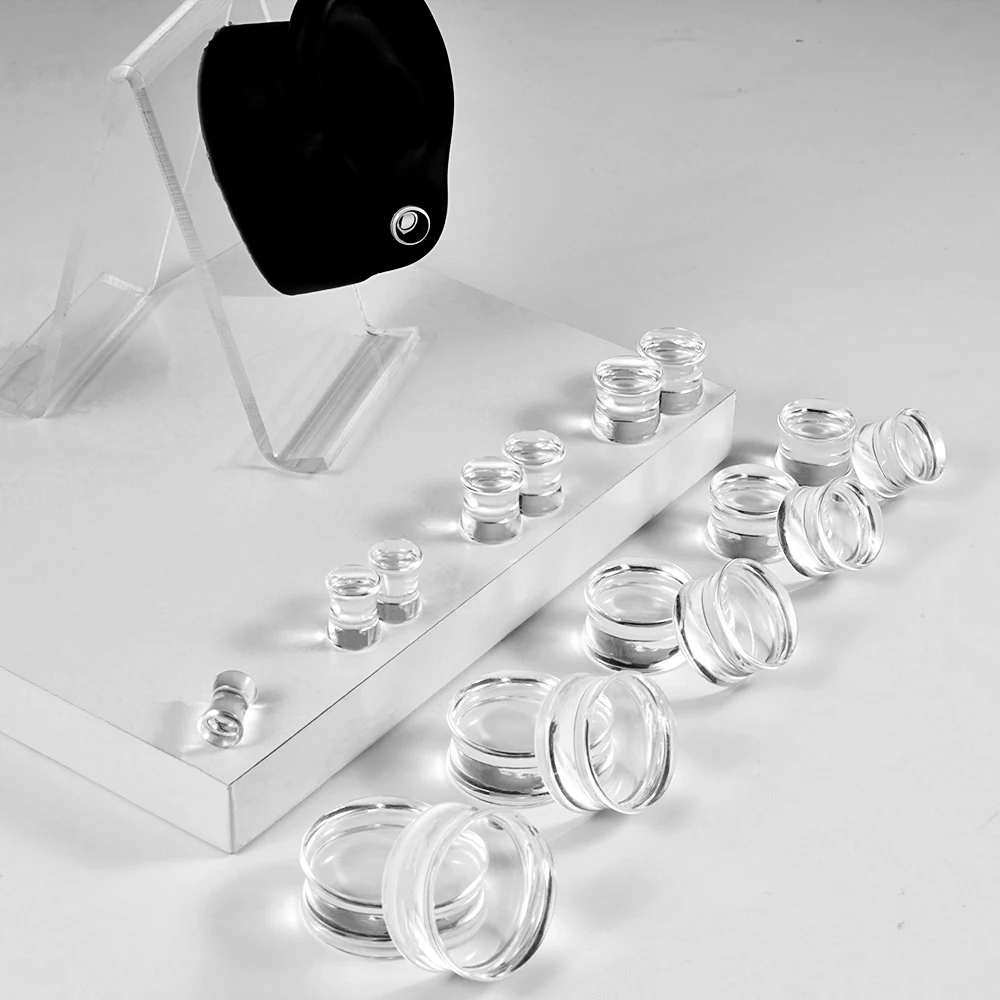 1PAIR Acrylic Transparent Color Solid Ear Plugs Earring Ear Tunnels Gauges Cartilage Ear Lobe Body Piercing Jewelry 6mm-25mm