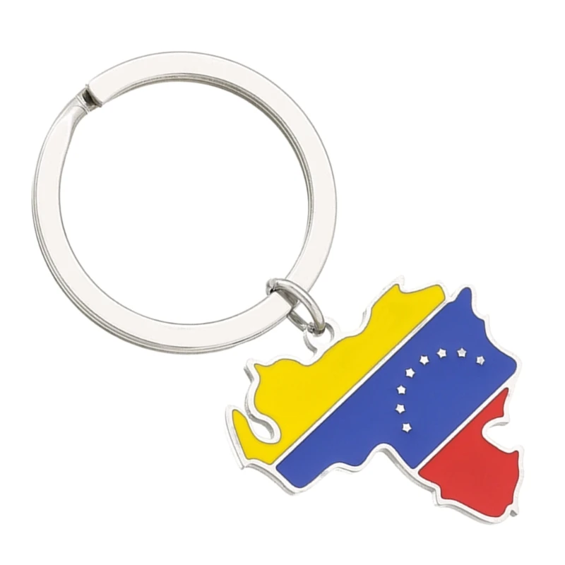 ZB91 Venezuela Map Keychain Stainless Steel Venezuelan Flag Keychain Venezuelan Culture Souvenir Perfect Gift for Men Women