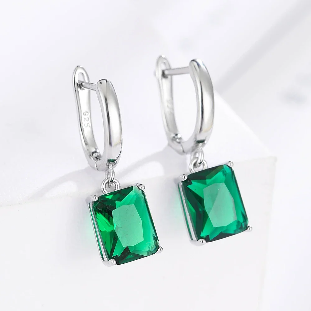 LXOEN Luxury Original Green Earrings Silver Gold Plated Jewelry Sets Fashion Women Bridal Square-shaped Stone Necklace Ring Sets