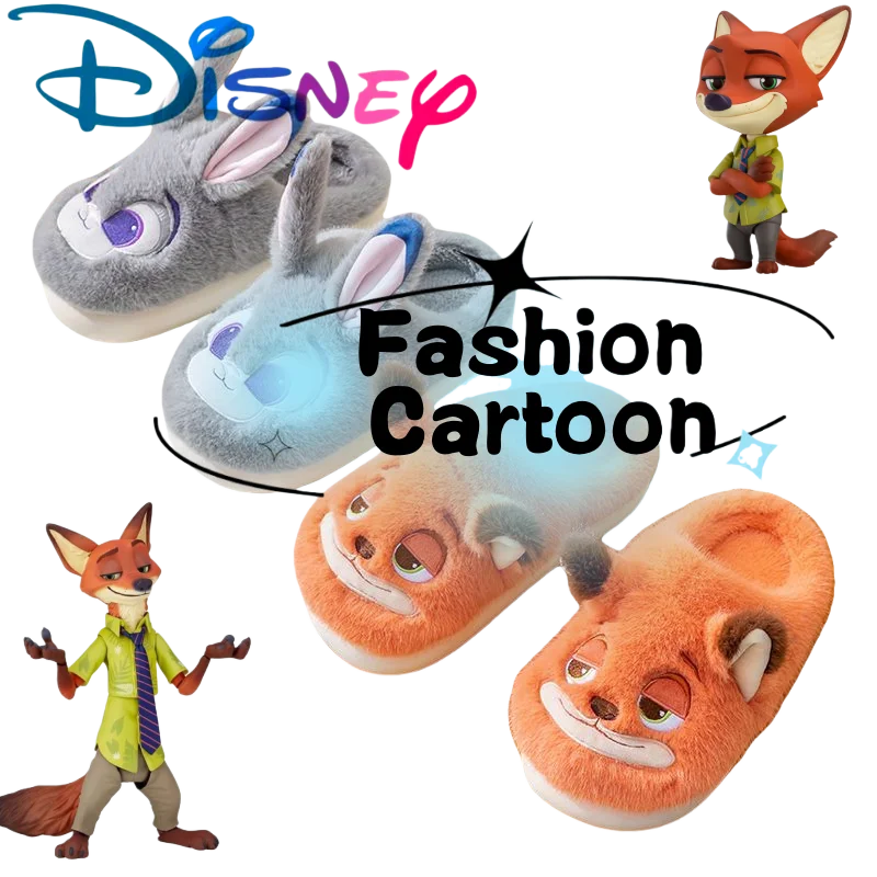 Pantoufles Nick « Zootopia » - Dessin animé mignon mode créative maison unisexe pantoufles en coton antidérapant à semelles épaisses, cadeau d'anniversaire
