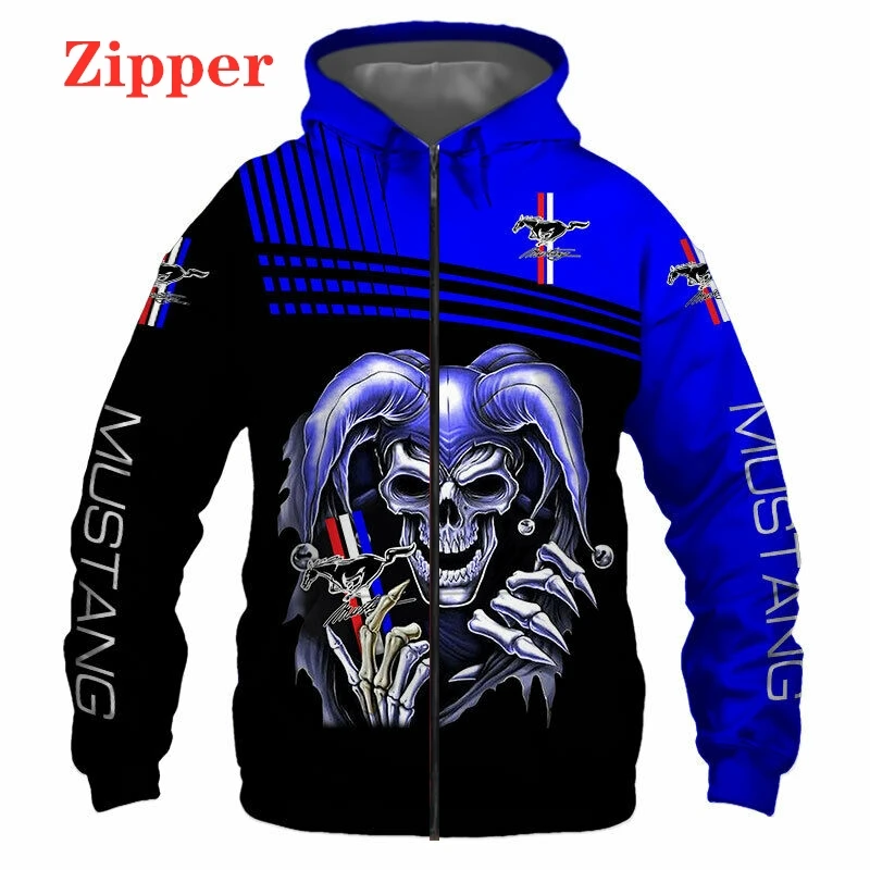 2024 Sudadera con capucha para hombre Mustang Sudadera con estampado 3D Harajuku Sudadera con cremallera Tendencia Ropa deportiva para hombre Ropa de calle