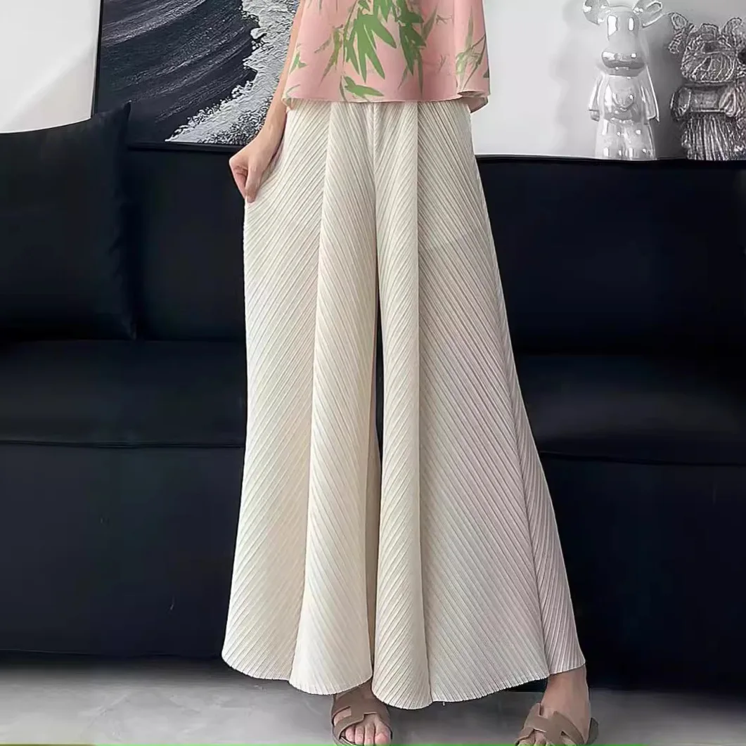 

Pleats Pleated Wide-legged Pants Diamond Pleated Casual Pants Women's Versatile 2024 Summer New Loose Solid Nine-minute Pants