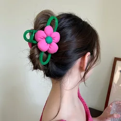 Advanced Sense, Contrasting Colors, Sweet Flowers, Green, Oversized, Grab Clip, Cute Hair Accessory At The Back Of The Head