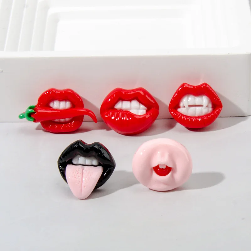 10Pcs New Lovely Mini Cartoon Red Sexy Charm, Lips Resin Cabochon Scrapbook Diy Jewellery Hairpin Accessories Decorate Craft A66