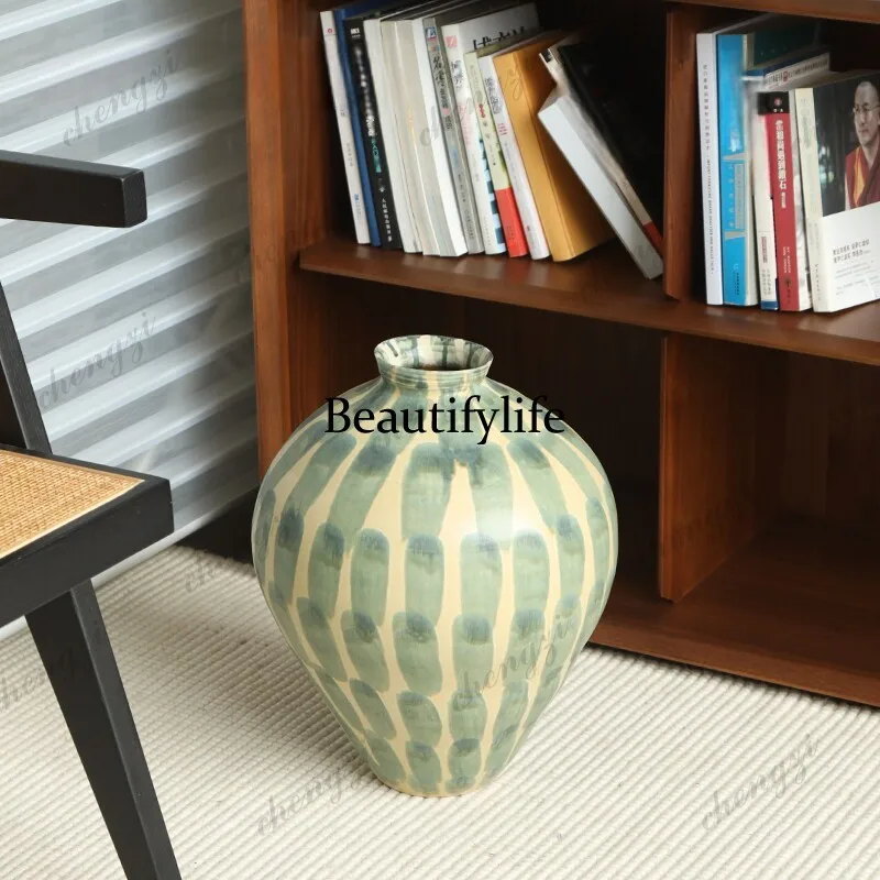 Wabi Sansan wind hydroponics ceramic vase coarse pottery handmade feeling living room retro high-end feeling pottery pot