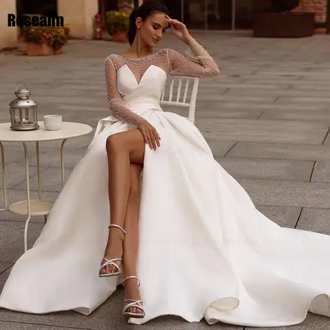 Customized High Quality 2025 New Design A-line Wedding Dress V-Neck Front Split Tulle Open Back Bride Dresses robe de mariée