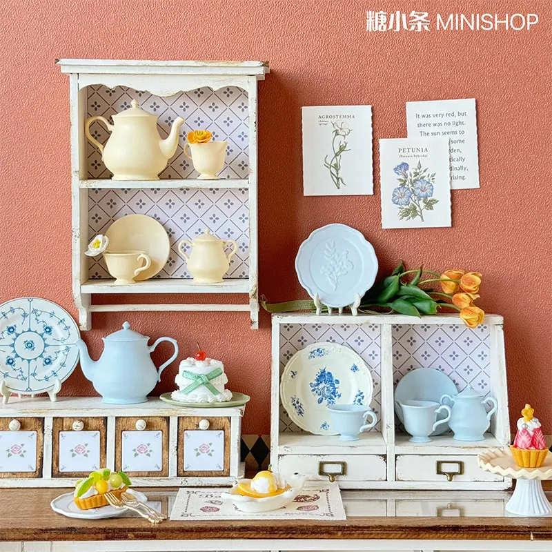 1:6 Doll House Mini Model Furniture Accessories Plate Bowl Storage Wall Cabinet Tea Set Bjd Ob11 Gsc Blyth Soldier Lol Miniature