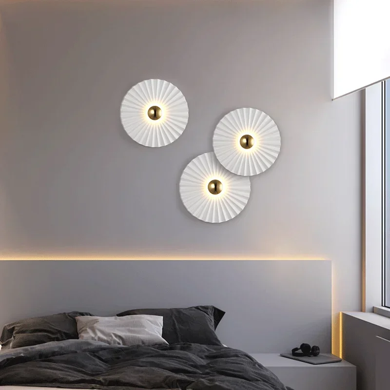 

Nordic White Wall Decor Lamp Living Room Background Luxury Round Lotus Leaf Flower Lights Crridor Aisle Bedroom Bedside Sconce