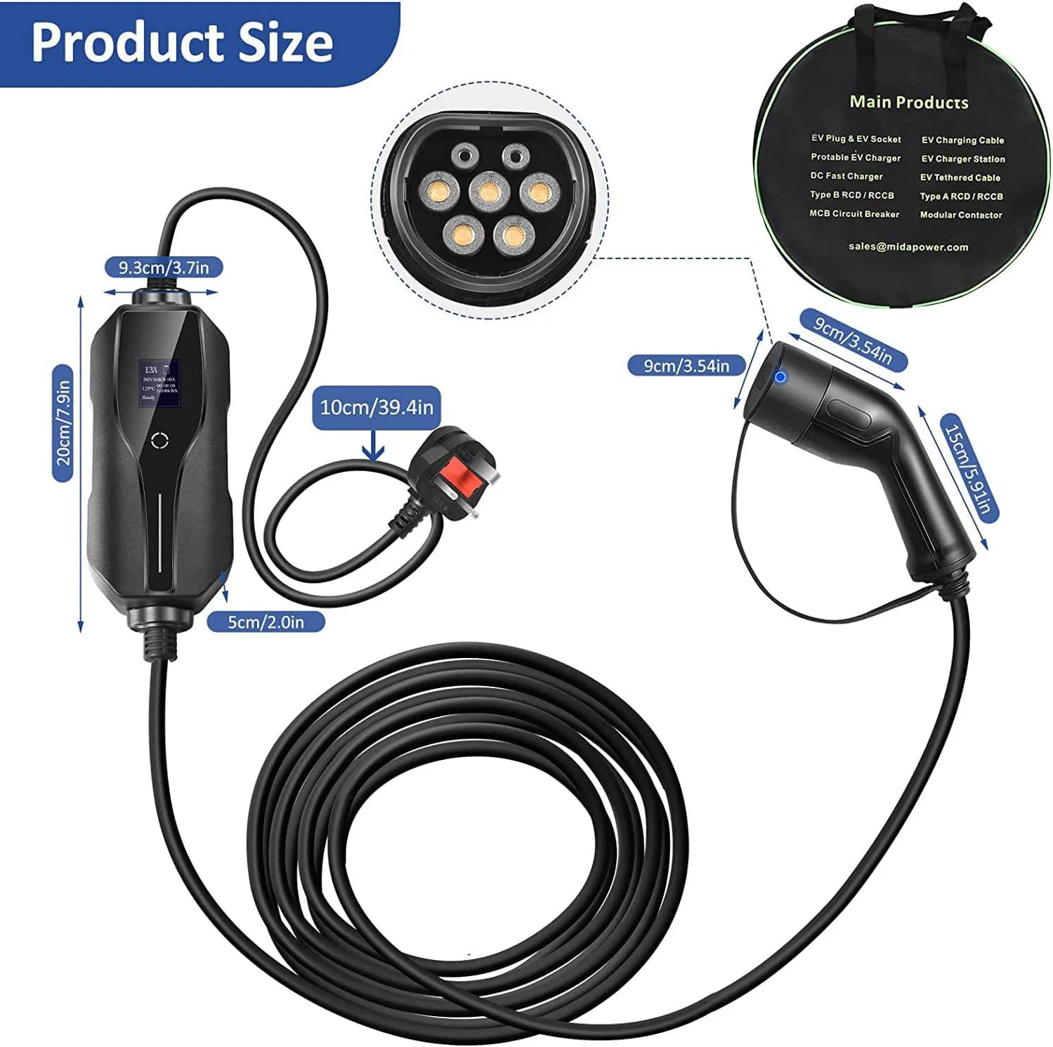 Type2 European Standard Portable Charger 13A for British Hong Kong UK Singapore Travel Charging AC Home Charging Station