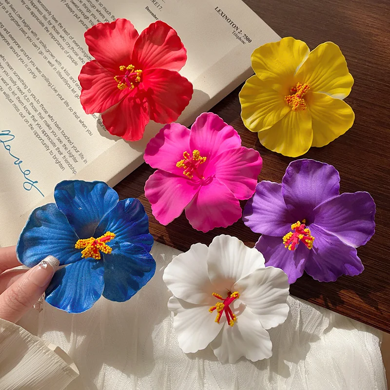Bohemian Hibiscus Flower Hair Clip Sponge Bangs Side Duckbill Clip Seaside Holiday Barrettes Hairpins Hawaiian Hair Accessory