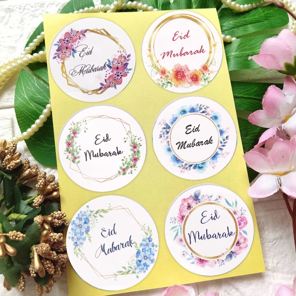 96PCS Flower Wreath Stickers Eid Mubarak Paper Stickers for Ramadan Kareem Muslim Islamic Party Decoration Gifts Wrapping Supply