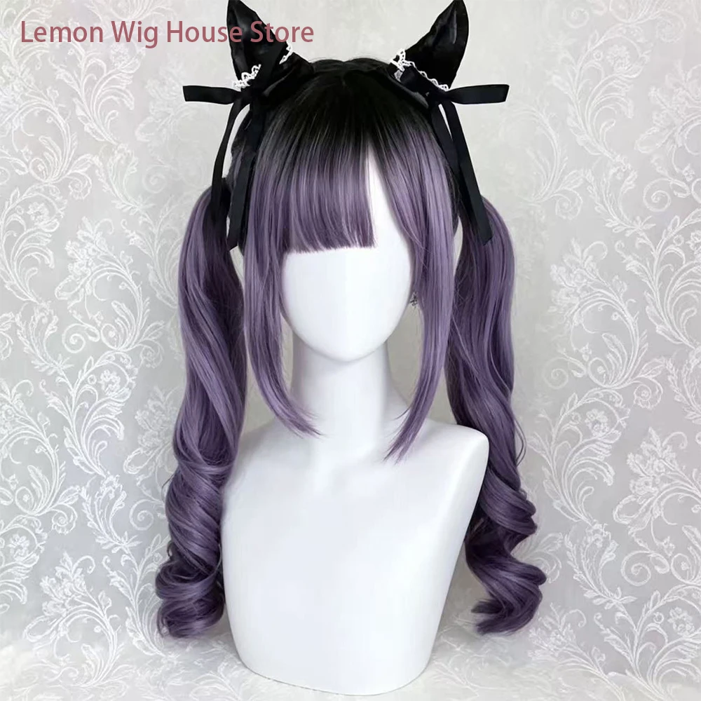Picture 4: Long Wavy Synthetic Wig Blackish Purple Cosplay Wig with Bangs Sweet Cute Lolita Wigs Halloween Costume Wig for Women
