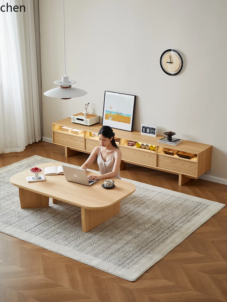 خزانة تلفزيون من الخشب الصلب من HTT wabi، طاولة قهوة، مجموعة من سجل غرفة المعيشة، خزانة تلفزيون عالية حديثة وبسيطة من الأرض إلى السقف #4