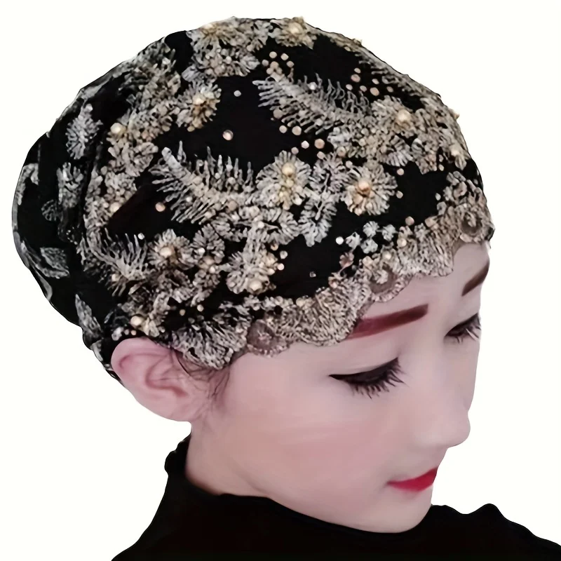 Muslim hats new feather hat gauze scarf popular autumn fashion headscarf Hui hijab headgear Baotou hat